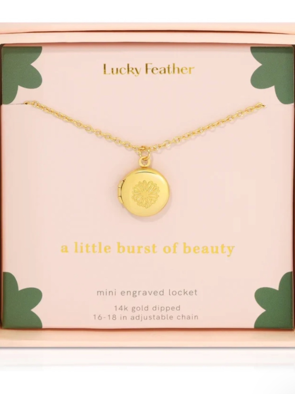 LUCKY FEATHER MINI ENGRAVED LOCKET NECKLACE - daisy